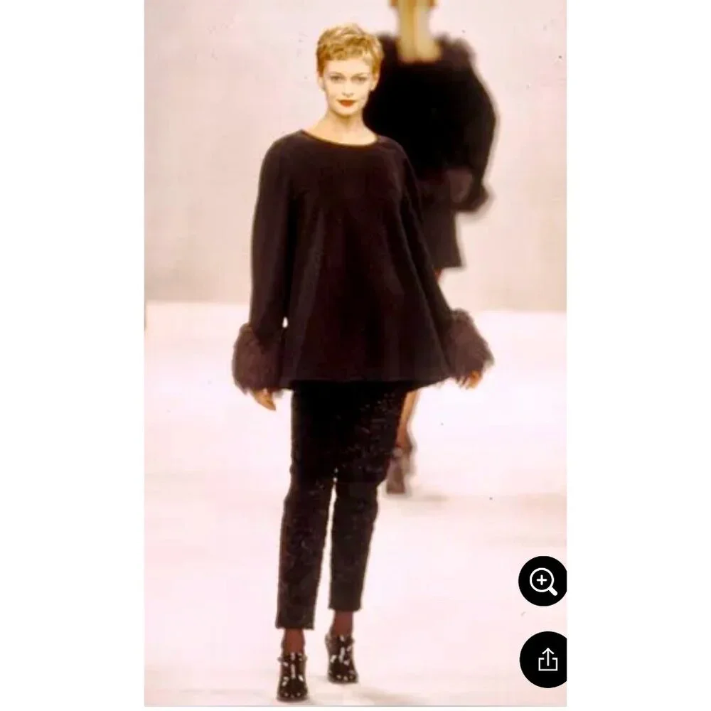 Isaac Mizrahi 6 8 Runway F/W 94 Faux Fur Sweater VTG Cigarette Pant Suit Black